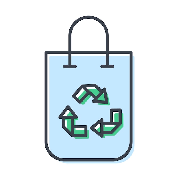 Icono aislado vectorial de plástico o bolsa de compras con signo de reciclaje