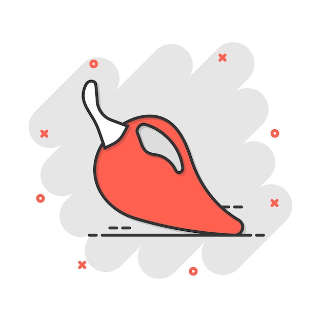 Icono de ají de dibujos animados de vector en estilo cómic Pictograma de ilustración de concepto de pimientos picantes Concepto de efecto de salpicadura de negocio de pimentón de chile