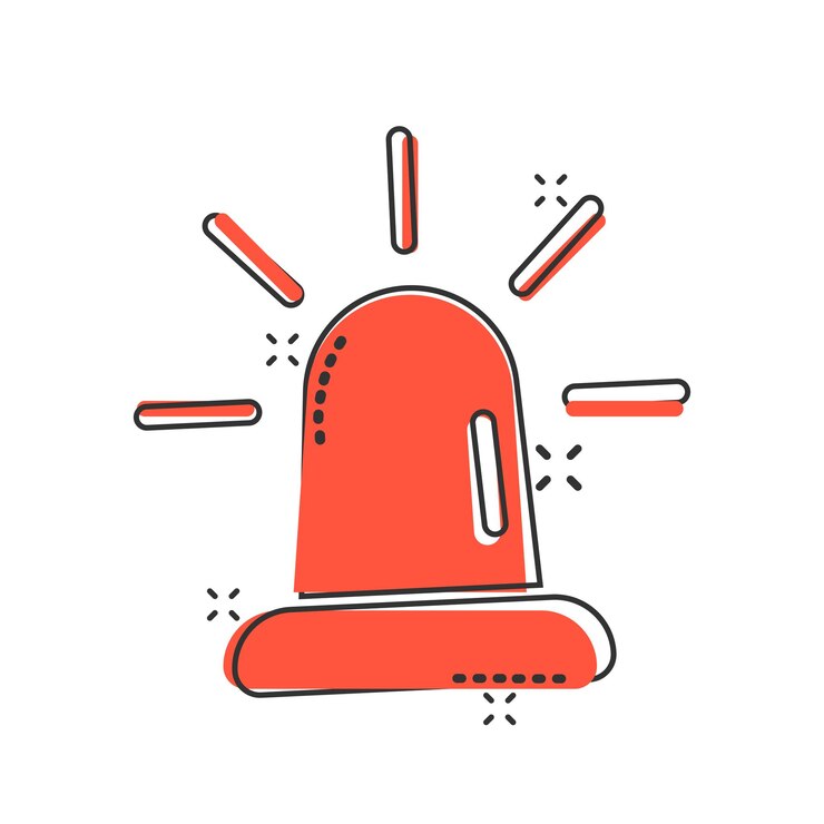 Vector icono de alarma de emergencia en estilo cómico ilustración vectorial de dibujos animados de lámpara de alerta en fondo aislado sinal de efecto salpicadura de urgencia policial concepto de negocio