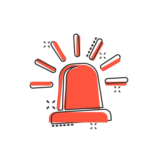 Icono de alarma de emergencia en estilo cómico Lámpara de alerta ilustración vectorial de dibujos animados sobre fondo aislado Efecto de salpicadura de urgencia policial signo concepto de negocio