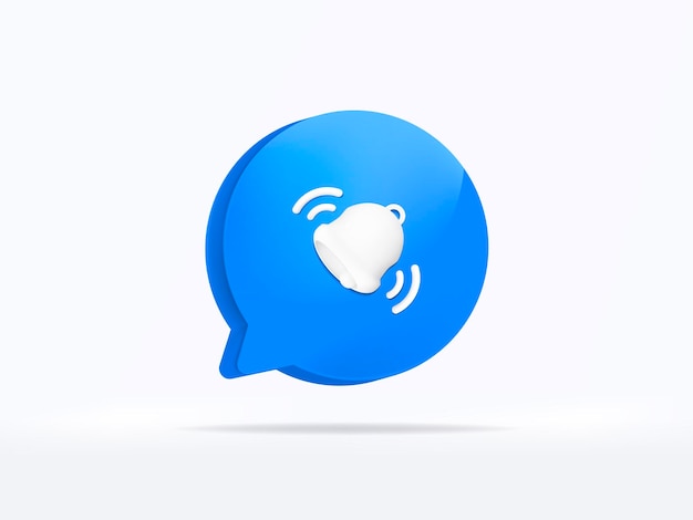 Icono de alarma de notificación azul señal de atención sms y mensaje de Internet. Representación 3D.