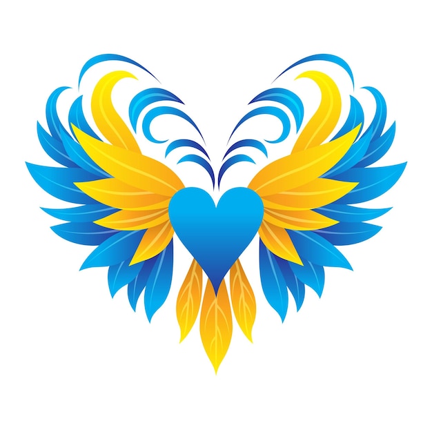 Vector icono con alas amarillas y azules y corazón