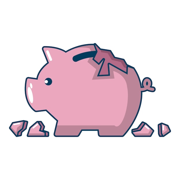 Icono de la alcancía rota Ilustración de dibujos animados del ícono vectorial de la alcencía rota para la web