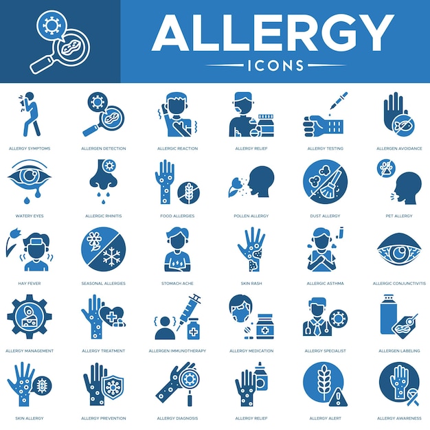 Icono de alergia Síntomas de alergia Detección de alérgenos Reacción alérgica Alivio de la alergia