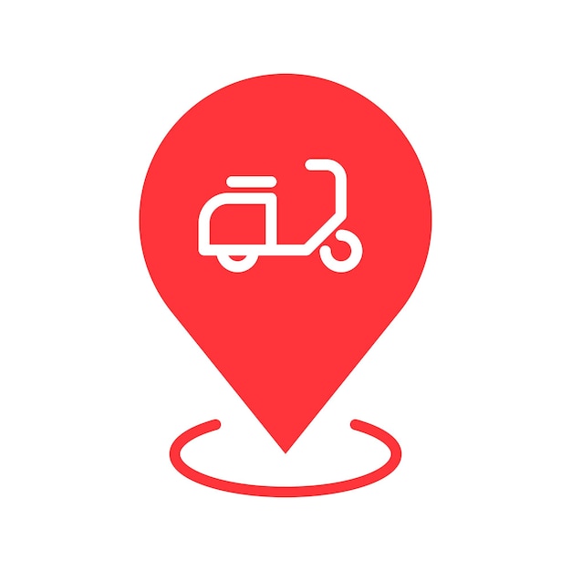 Icono de alfiler de color rojo relacionado con la entrega del vehículo Símbolo del mapa del mensaje Ilustración vectorial de la ubicación del alfiler de la orden de entrega de una motocicleta simple