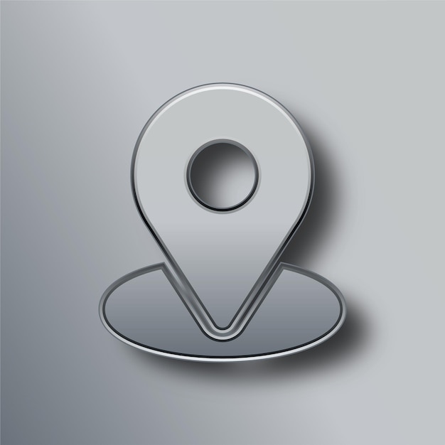 Icono de alfiler de metal plateado elegante con fondo gris
