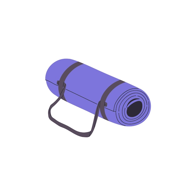 Icono de alfombra de yoga colchón plegado con correas alfombra de goma para entrenamiento de fitness alfombra para acampar durante el senderismo herramienta de trekking para el turismo ilustración vectorial aislada plana sobre fondo blanco