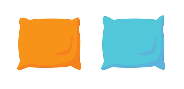 Icono de almohada cojín plano o aislado conjunto azul naranja dibujos animados sobre fondo blanco objeto único