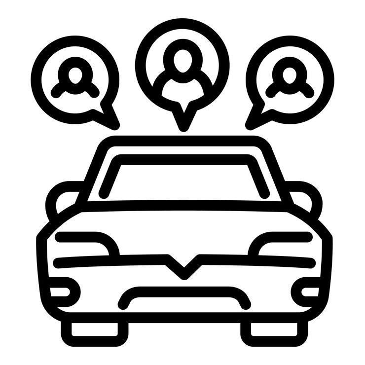 Icono de alquiler de coche compartido Esquema Icono de vector de alquiler de coche compartido para diseño web aislado sobre fondo blanco