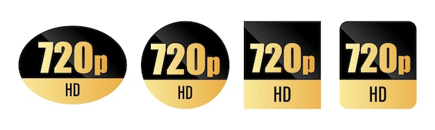 Vector icono de alta definición de 720p. vector 720p símbolo del estándar de resolución de pantalla de monitor de alta definición. etiqueta de oro