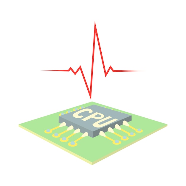 Icono de alta temperatura de CPU en estilo de dibujos animados aislado sobre fondo blanco Símbolo de técnica