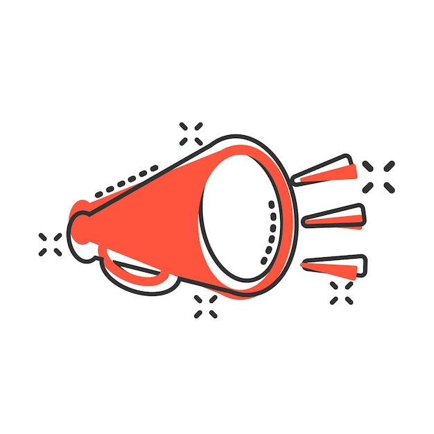 Icono de altavoz de megáfono en estilo cómico Bullhorn ilustración de dibujos animados vectoriales en fondo blanco aislado Anuncio de grito concepto de negocio efecto de salpicadura