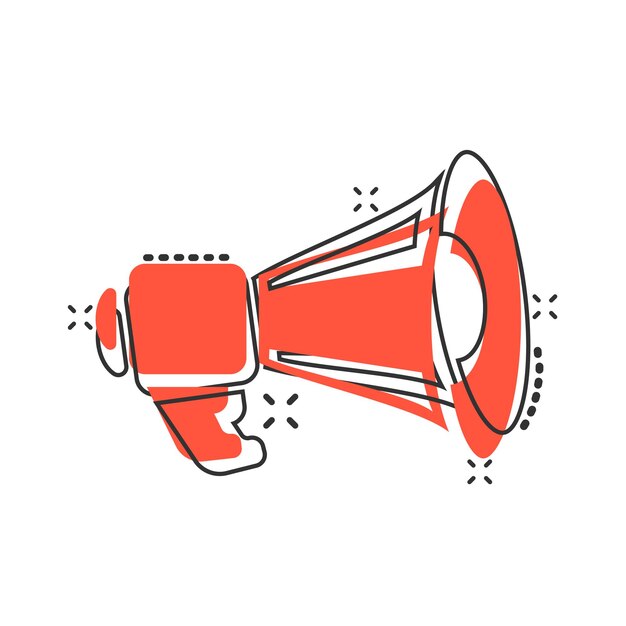 Icono de altavoz de megáfono en estilo cómico Bullhorn ilustración de dibujos animados vectoriales en fondo blanco aislado Anuncio de grito concepto de negocio efecto de salpicadura