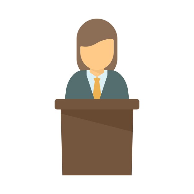 Icono de altavoz de mujer gerente Ilustración plana del icono de vector de altavoz de mujer gerente aislado sobre fondo blanco