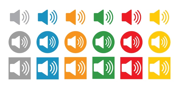 Icono de altavoz multicolor - vector. conjunto de botones de volumen del altavoz.
