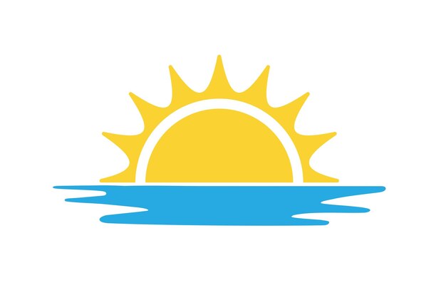 Icono de amanecer y puesta de sol Icono del sol sobre el mar o el océano Icono solar Concepto de tramo de mar de verano
