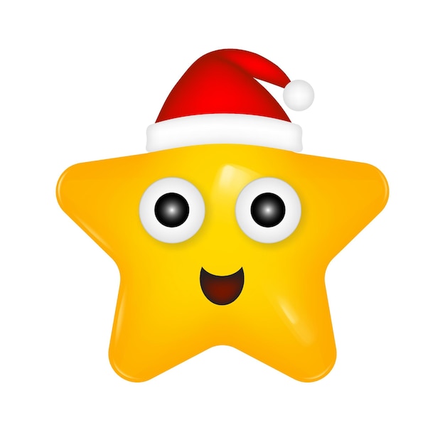 Icono amarillo 3d de una estrella con cara sonriente feliz año nuevo