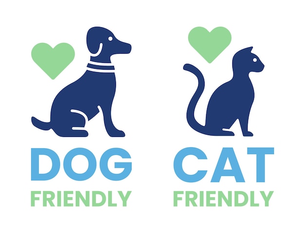 Icono amigable para perros y gatos. Señales de mascotas permitidas.