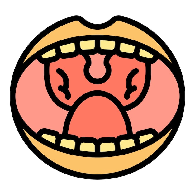 El icono de la amigdalitis bucal del niño El contorno del icono del vector de la amegdalitis buccal del niño El color del icono es plano y aislado