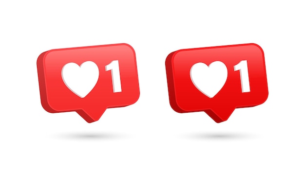 icono de amor de corazón en botón de burbuja de discurso redondo 3d para iconos de notificación de redes sociales