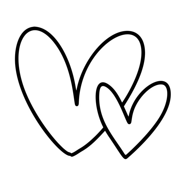 El icono del amor monolina, el vector de garabateo de dos corazones, el logotipo del día de San Valentín dibujado a mano, la decoración