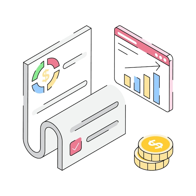 Icono de análisis de crecimiento monetario diseñado en estilo isométrico