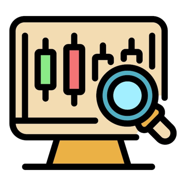 Icono de análisis en línea del comerciante Esquema del icono de vector de análisis en línea del comerciante color plano aislado