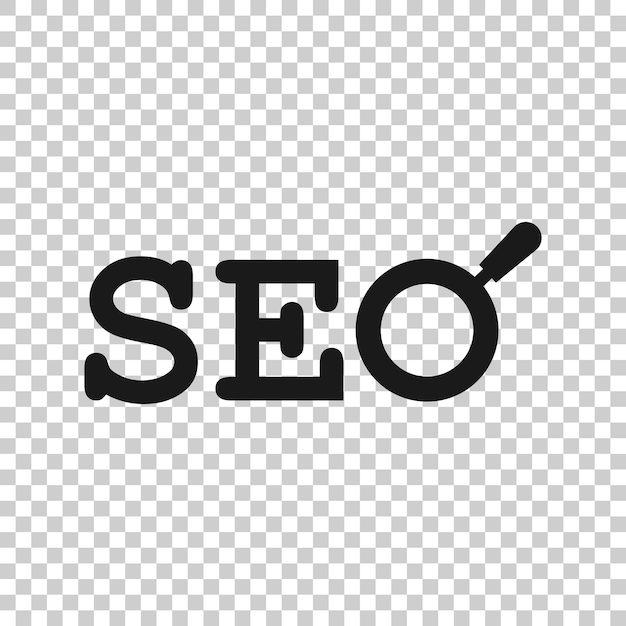 Icono de análisis de SEO en estilo transparente Ilustración vectorial de redes sociales en un fondo aislado Concepto de negocio de análisis de búsqueda