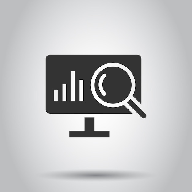 Icono de análisis de sitios web en estilo plano Ilustración de vector de datos SEO sobre fondo blanco aislado Concepto de negocio de diagrama de computadora