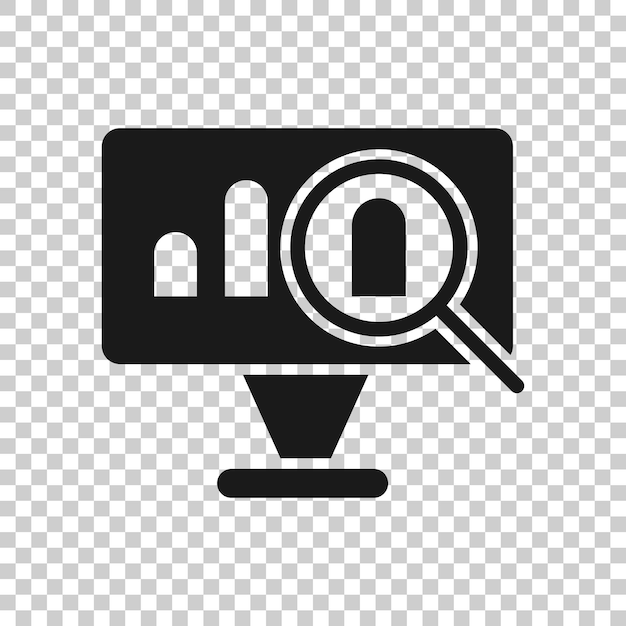 Icono de análisis de sitios web en estilo plano ilustración vectorial de datos seo en fondo blanco aislado concepto de negocio de diagrama de computadora