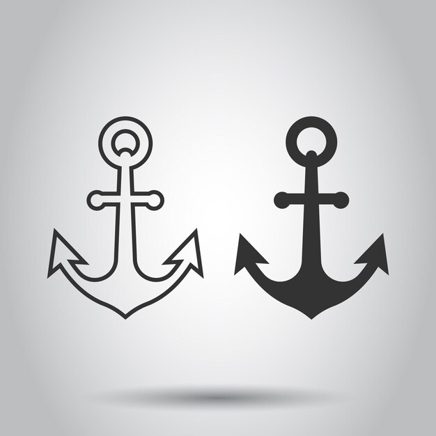 Icono de ancla de barco en estilo plano Ilustración vectorial de gancho de barco en fondo blanco aislado Concepto de negocio de equipos de barco