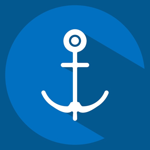 Ícono de ancla relacionado con el símbolo del mar estilo de sombra larga ilustración simple