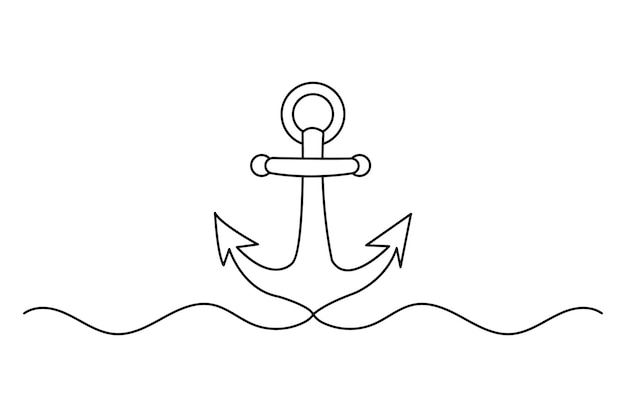 Icono de anclaje dibujo continuo de una línea con fondo blanco y negro