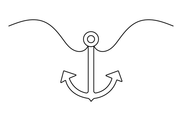 Icono de anclaje dibujo continuo de una línea con fondo blanco y negro