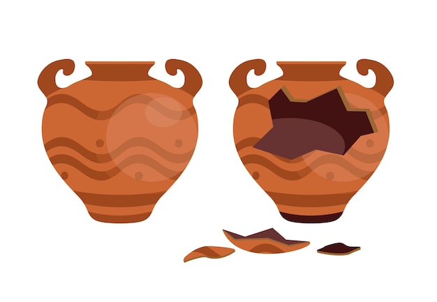 Vector icono de ánfora antigua rota con dos asas antigua olla vintage tradicional jarrón de arcilla antiguo