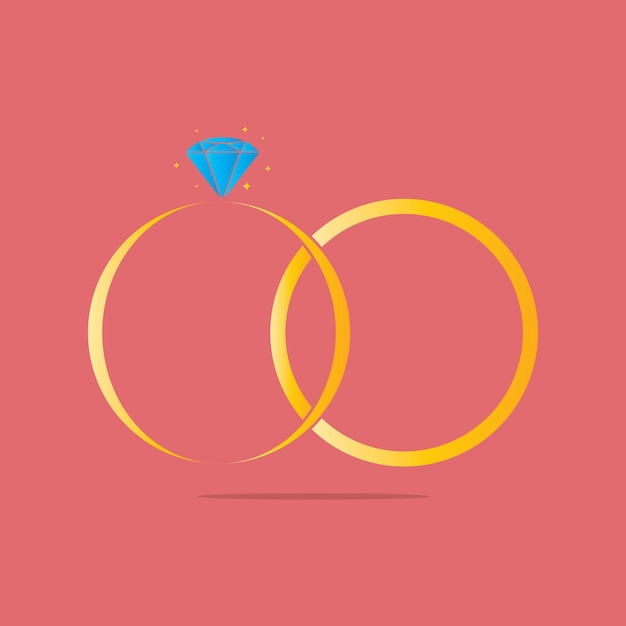 Icono del anillo de bodas logotipo de la joyería icono del anillo del diamante de compromiso símbolo de la propuesta ilustración vectorial de joyas de oro brillante aislada