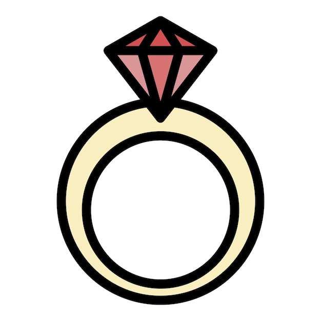 Icono de anillo de diamante Contorno anillo de diamante vector icono color plano aislado