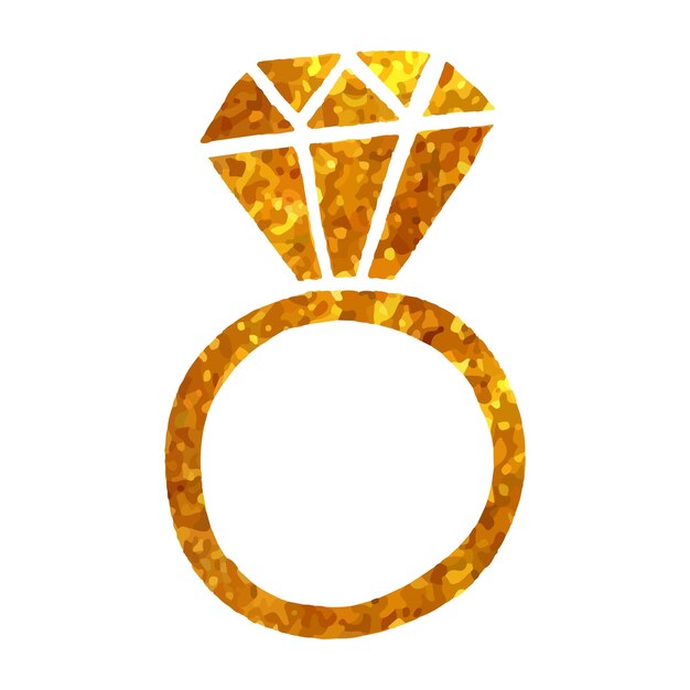 Icono de anillo de diamantes en textura dorada ilustración vectorial dibujada a mano