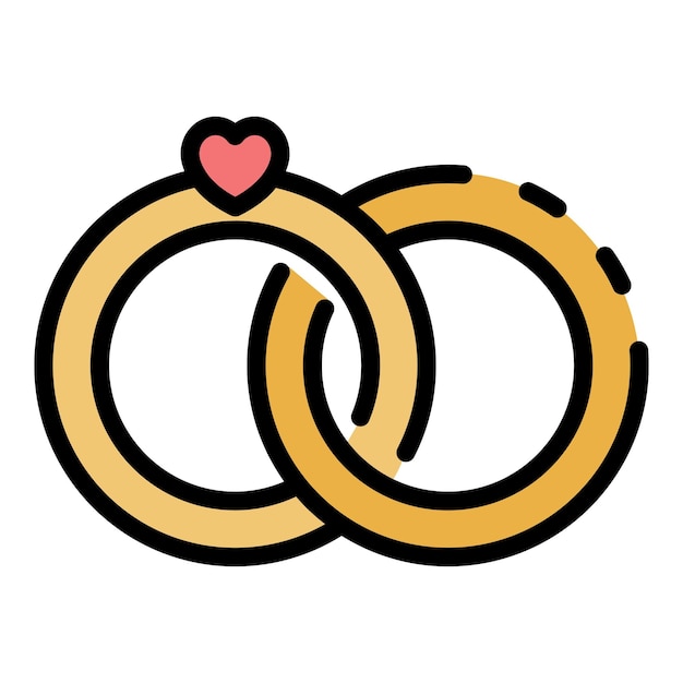 Icono de anillos de boda Contorno anillos de boda vector icono color plano aislado