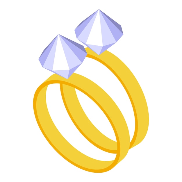 Icono de anillos de matrimonio vector isométrico Anillo de oro Dos dorados