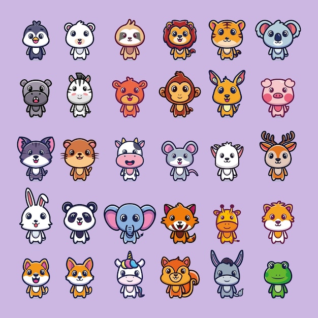 icono de animal lindo conjunto de vectores