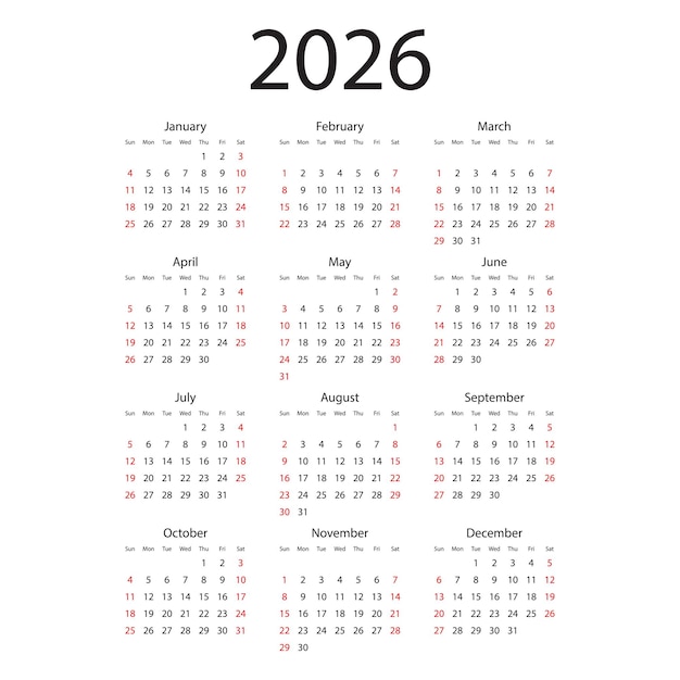 Icono del año calendario 2026 en estilo plano Ilustración vectorial del planificador en un fondo aislado Concepto de negocio del letrero del calendario