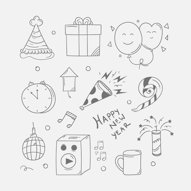 Vector icono de año nuevo en estilo doodle