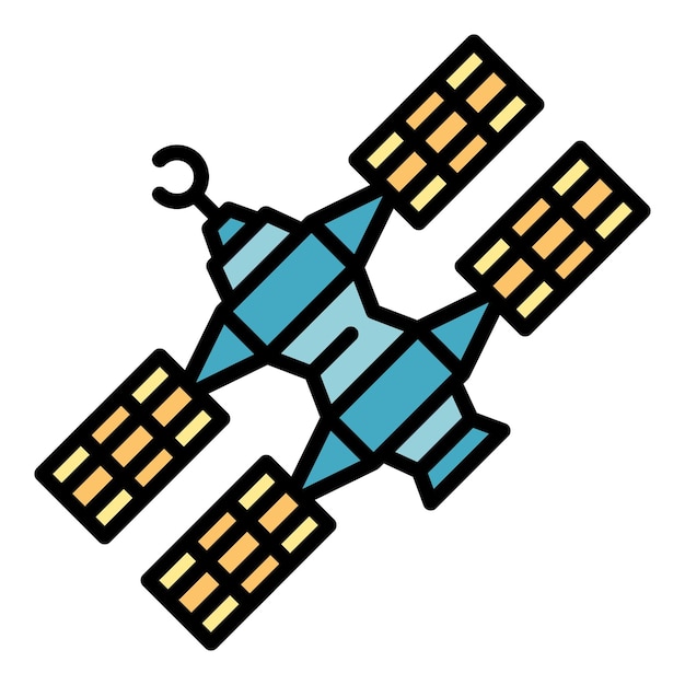 Icono de la antena de la estación espacial Contorno del icono vectorial de la anten a la estación espacial Color plano aislado