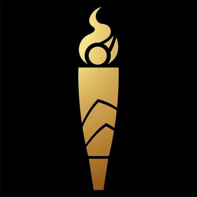 Icono de antorcha larga y fuego en un fondo negro