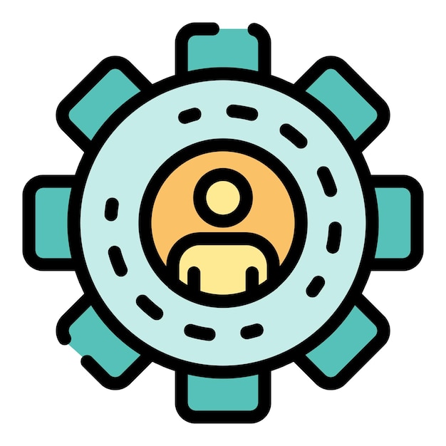 Icono de anuncio de especialista en engranajes Contorno de anuncio de experto en engrenajes Icono vectorial de color plano aislado