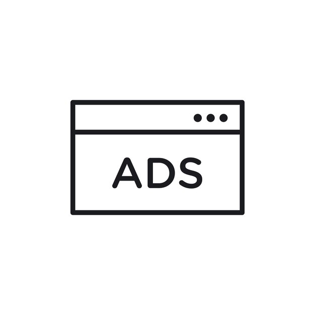El icono del anuncio se establece en las redes sociales PPC publicidad pagada símbolo vectorial visualización digital o anuncios de búsqueda signo de campaña en negro relleno y estilo delineado