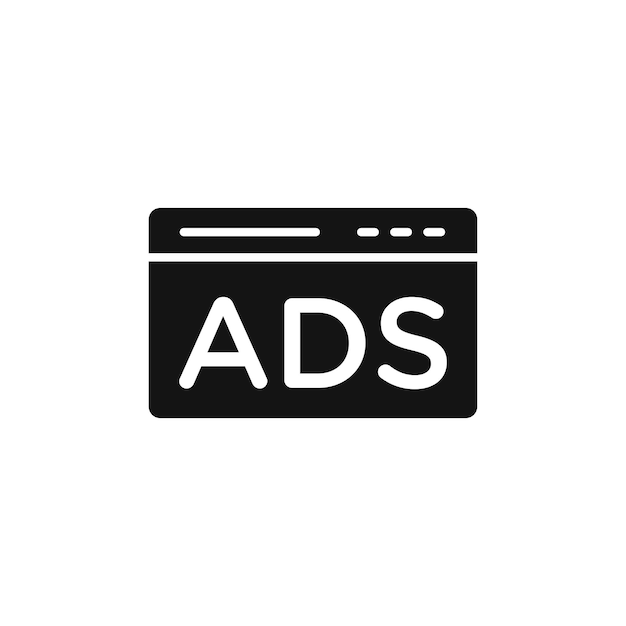 El icono del anuncio se establece en las redes sociales PPC publicidad pagada símbolo vectorial visualización digital o anuncios de búsqueda signo de campaña en negro relleno y estilo delineado
