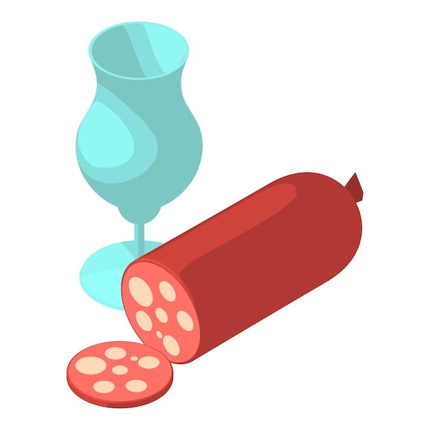 Vector icono de aperitivo vector isométrico palo de salchicha picada e icono de copa de vino merienda de degustación de vinificación