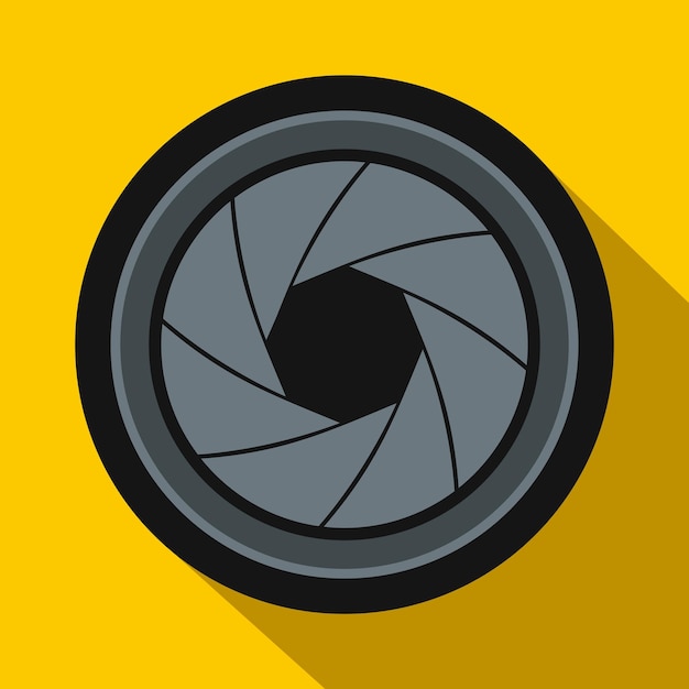 Icono de apertura de cámara en estilo plano sobre un fondo amarillo